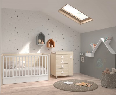 Chambre avec lit bébé pour jumeaux convertible et armoire - UNNIQ Habitat